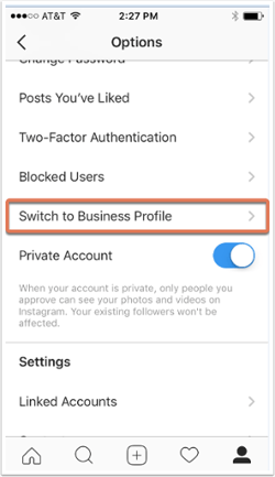 在Instagram移动应用程序上切换到业务配置文件选项