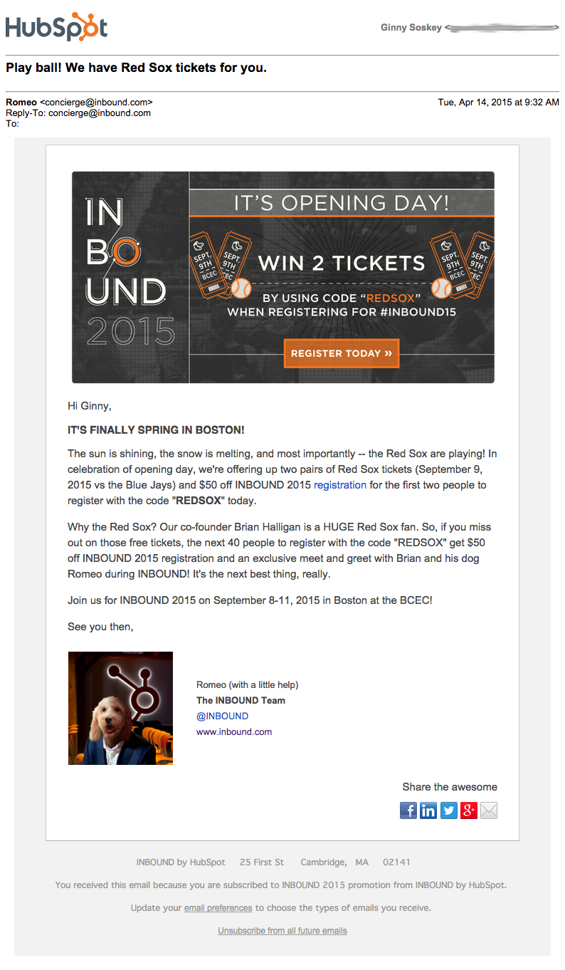 HubSpot email with sender name personalization