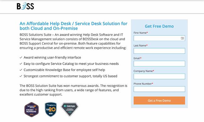 Boss solutions suite help desk software sign up form