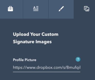 HubSpot电子邮件签名制造商选项卡以上传您的自定义签名图像。