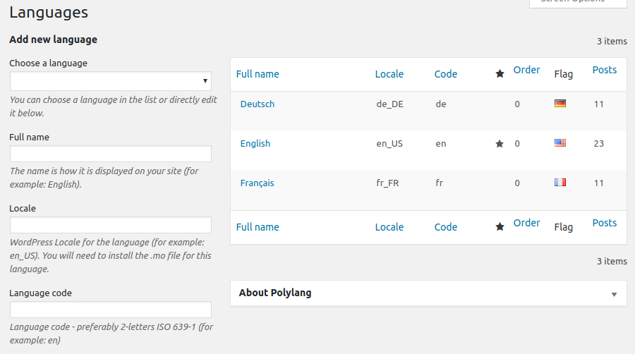 polylangplugin showing how to create a multilingual site with WordPress