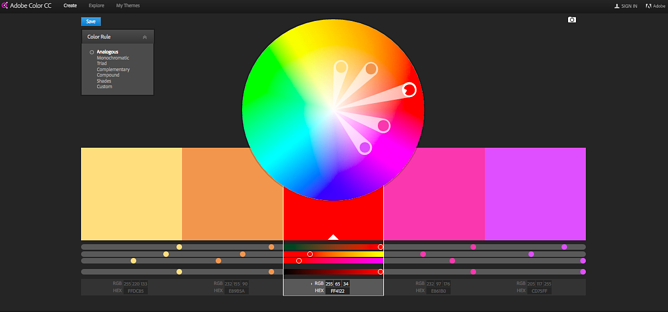 在Adobe颜色仪表板上的色轮
