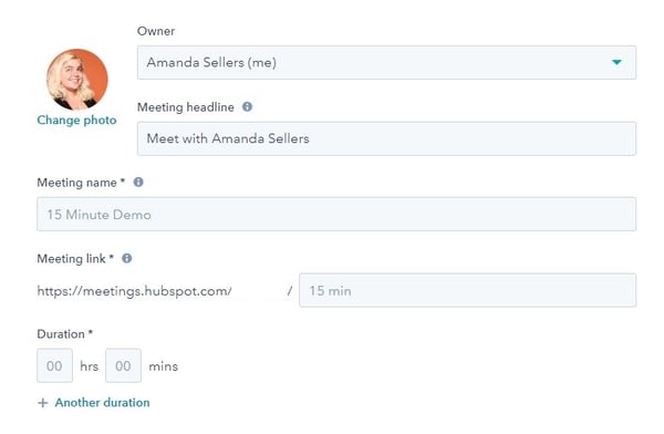 会议工具的屏幕截图，以添加Hubspot的会议细节