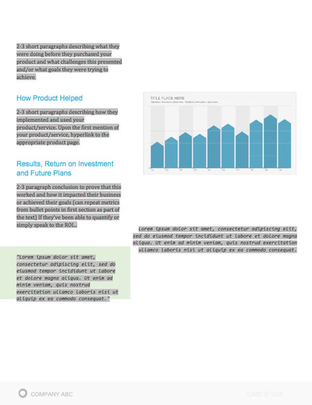 example of a case study template in Microsoft Word with graphs and sections for 
