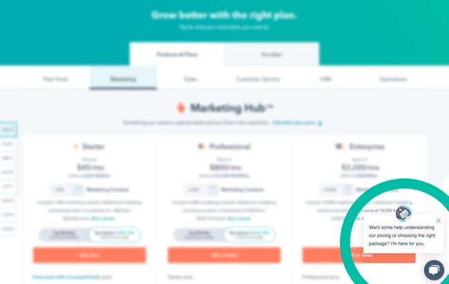customer delight example: hubspot live chat