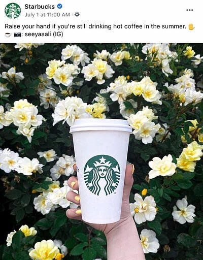 脸谱网post from Starbucks' FB Page