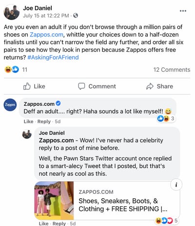 脸谱网Page post from Zappos' FB Page