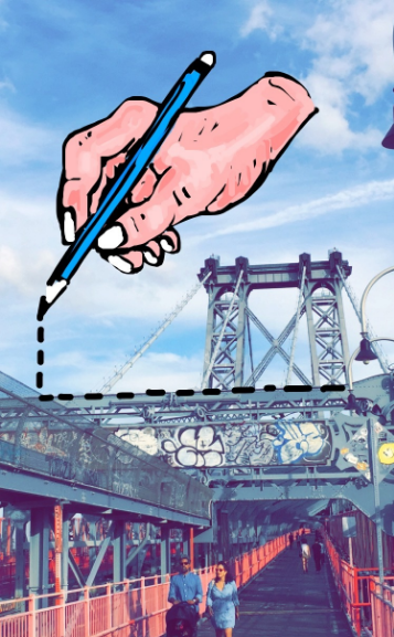 令人惊叹的Snapchat绘画在纽约市桥上的虚线
