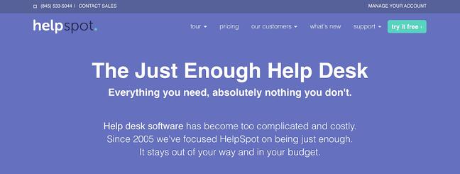 helpspot help desk featuring a purple background with white text explaining the benefits of the software