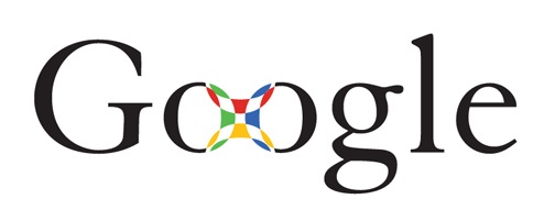 早期黑色衬线字体谷歌标志原型，其中Os由一个彩色正方形图案连接