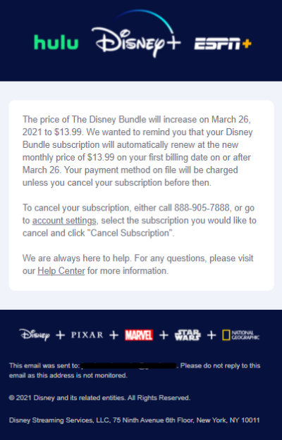 价格上涨信的例子:迪士尼+