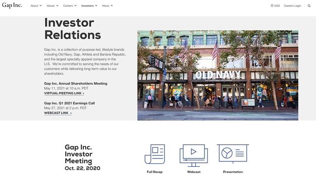 零售投资者Gap Inc在其网站上的示例销售投票