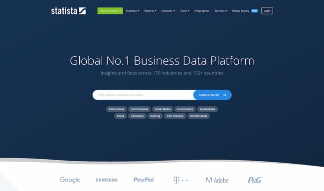 Statistadata visualization platform and market research tool