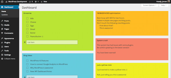 WP Dashboard Notes插件，用于WordPress管理区域，在仪表板上有多种颜色的便笺