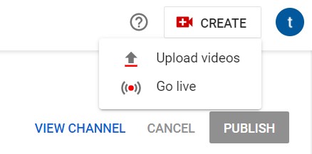 YouTube通过单击“创建”按钮上传视频