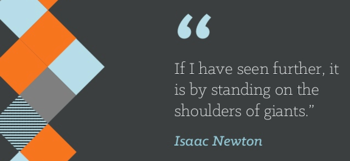 艾萨克·牛顿（Isaac Newton）的团队合作引用，上面写着“如果我进一步看到，那就是站在巨人的肩膀上。”